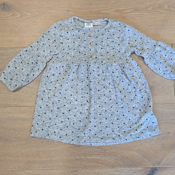 Baby Girl 9-12 month Grey Polka Dot Long-sleeved Dress